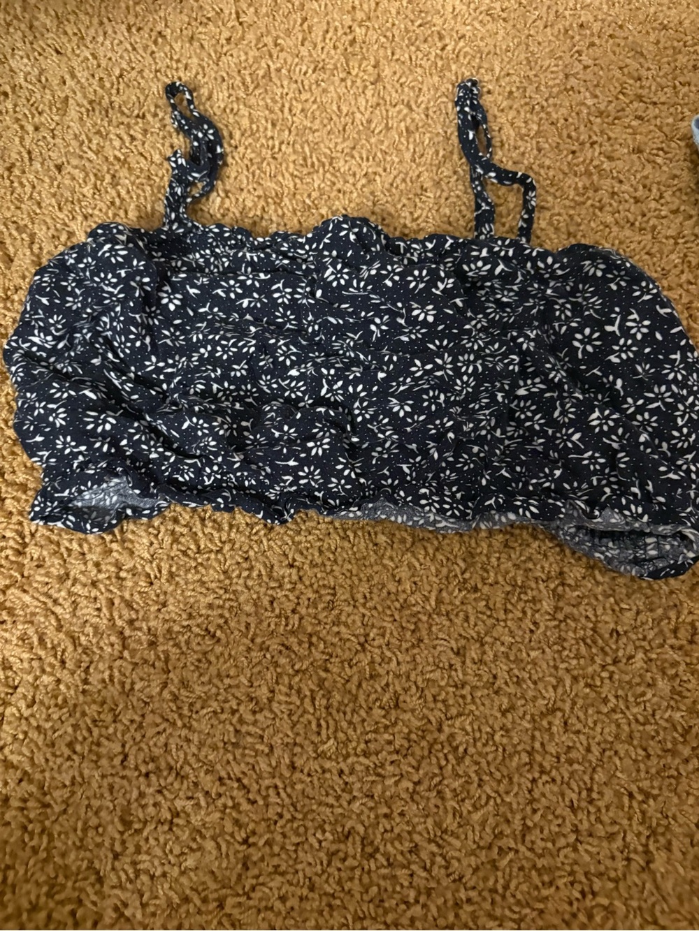 Hollister Smocked Floral Crop Tank Top - Navy